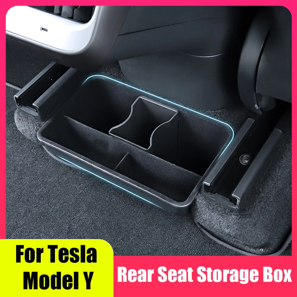 

For Tesla Model Y Under Rear Seat Air Outlet Organizer Box ABS Flocking Sundries Storage Box For Tesla Model Y 2020 2021 2022