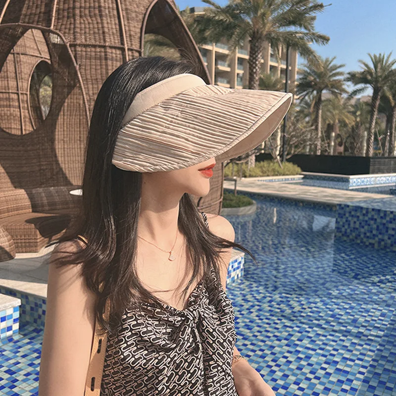 

New Shell Empty Top Hat Wrinkled Texture Summer Elegant Women's Caps All-match Sunshade UV Anti-ultraviolet Sun Hats 2022