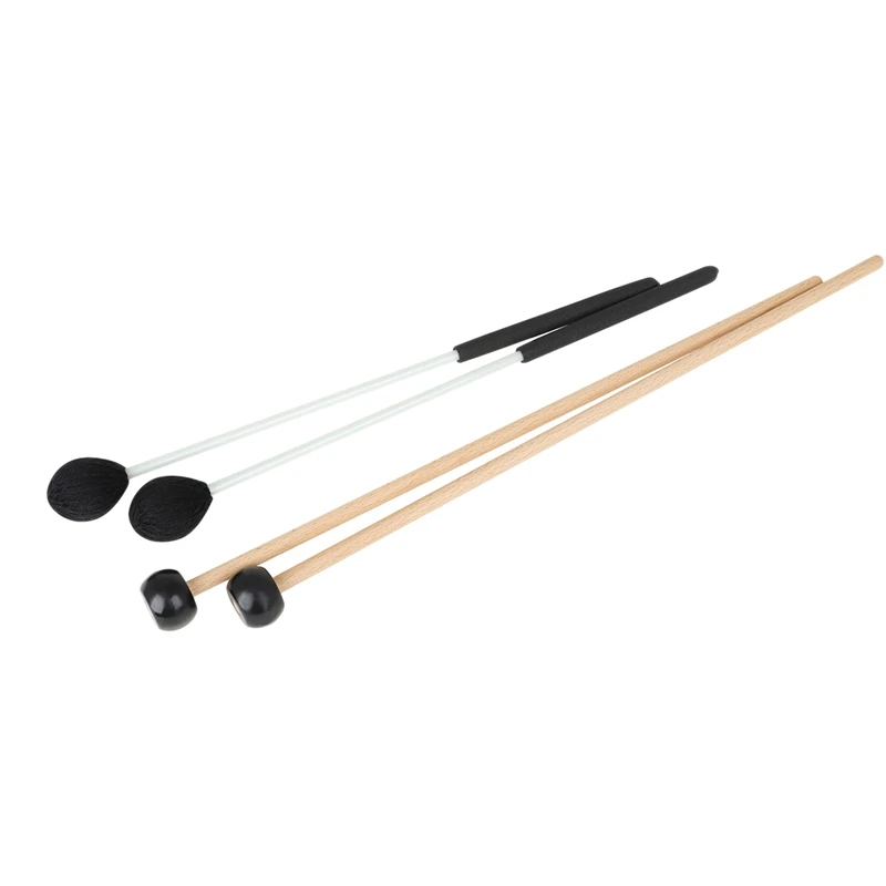 

1 Pair Long Marimba Mallets And 1 Pair Rubber Mallets Sticks With Wood Handle For Percussion Bell Glockenspiel Marimba