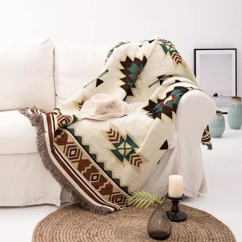 DIMI Ethnic Style Geometric Sofa Blanket Leisure Blanket Tapestry Soft Warm Cotton Blanket Spring And Autumn Light Sofa Blanket