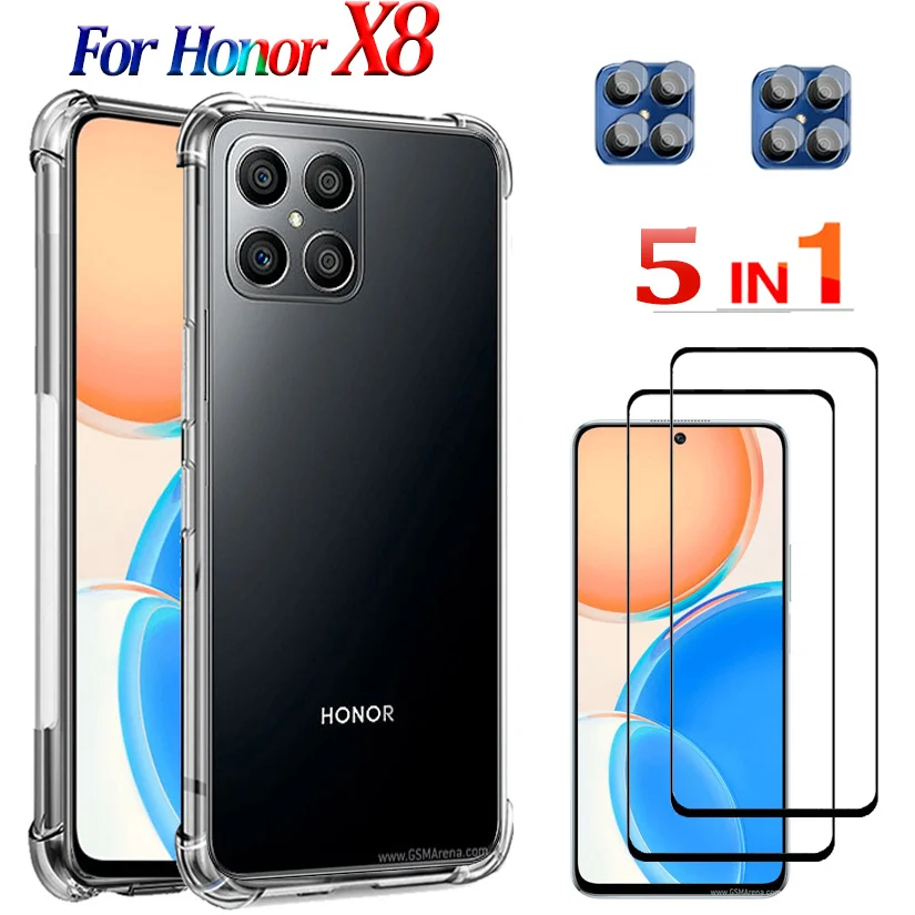 

Honor X8 Case Honor X 8 Silicone Cases+Tempered Glass,Screen Protector For Huawei HonorX8 Transparent Funda Xonor X8 TFY-LX1/LX2/LX3 Airbag Case Honor X9 4G 5G X7 Soft TPU Shockproof Back Cover Honor-X8-2022,Capa