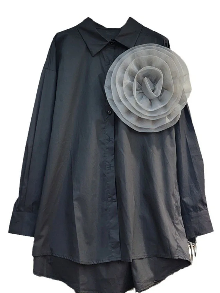 Женская блузка с отложным воротником DEAT однотонная из сетчатой ткани длинным