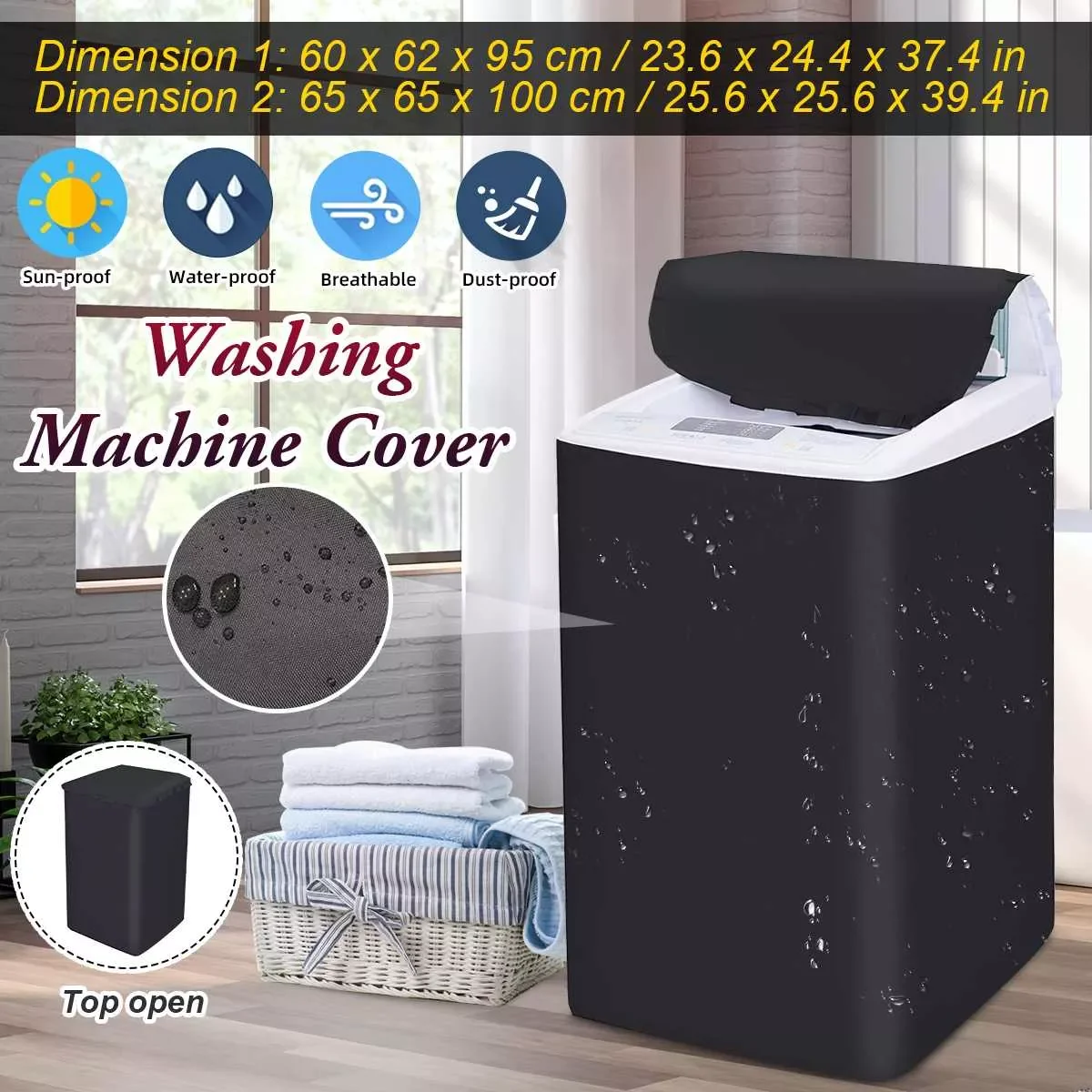 

Top Open Dustproof Washing Machine Cover Automatic Roller Washer Sunscreen Waterproof Cover Protective Dryer Oxford Cloth