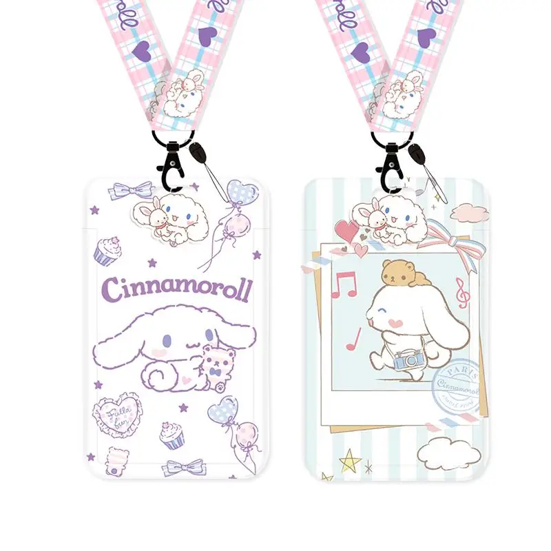 

Милый мультяшный брелок Sanrios Cinnamoroll на шнурке с отделением для удостоверения личности и кредитных карт, милый белый брелок с собакой, чехол с...