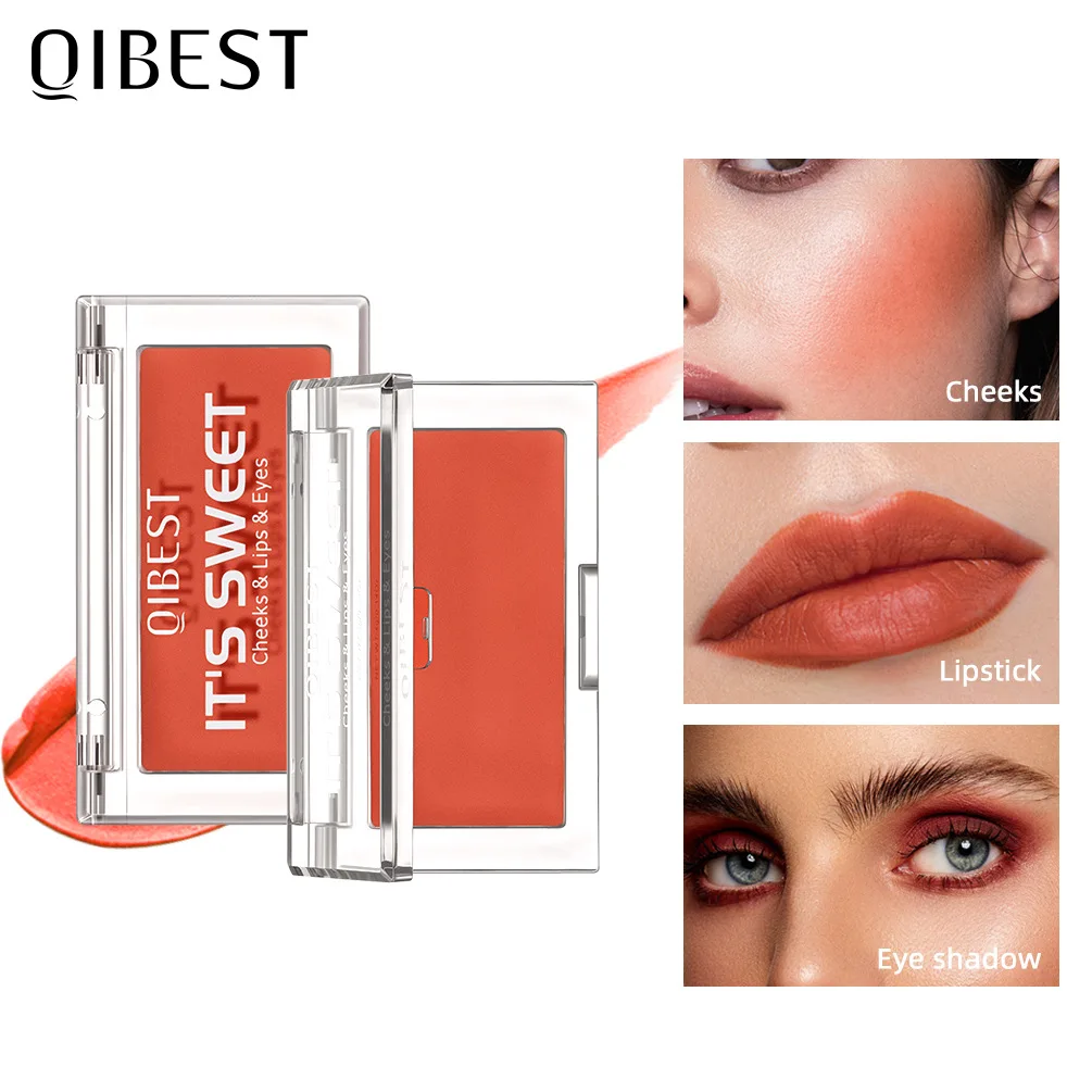 QIBEST Lipstick Eyeshadow Blush 3-in-1 Conditioning Plate No smudge makeup Natural color Monochrome Rouge Cream Eyeshadow Cream