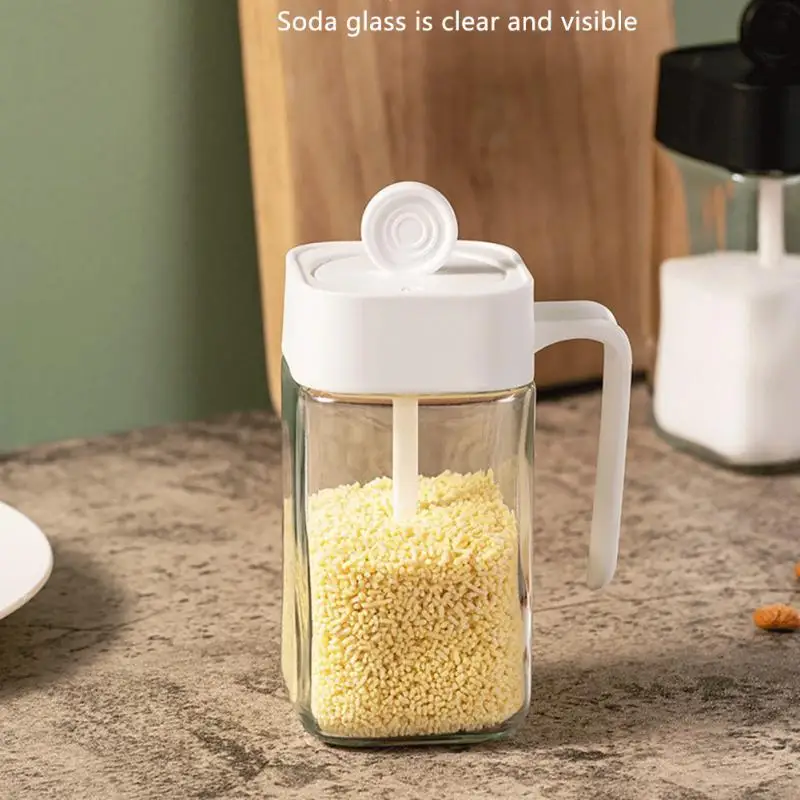 

Square Shape Spoon Cover One Seasoning Jar With Handle Lead-free Glass With Spoon Seasoning Bottle Honey Bottle Brush Oil Bottle