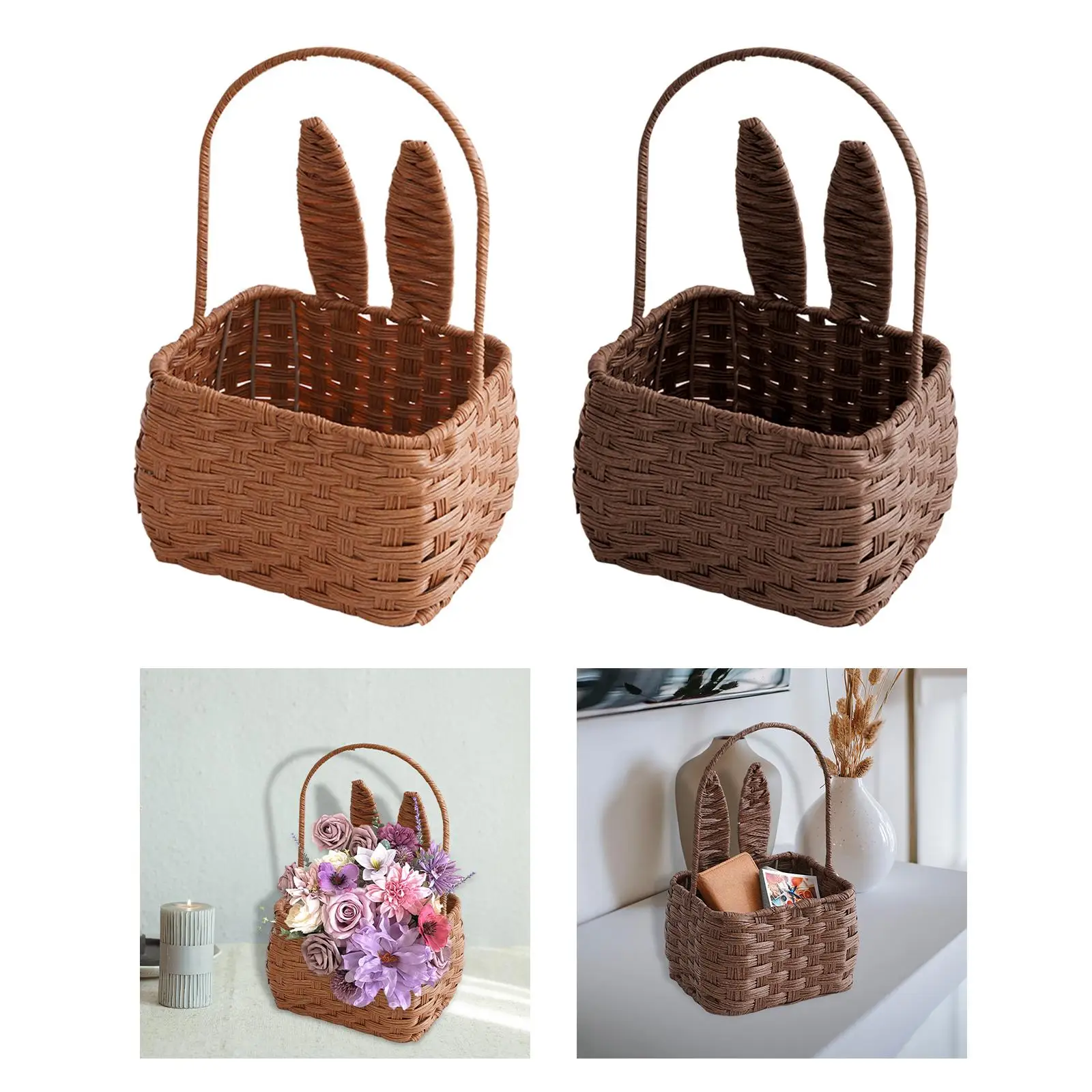 Portable Rabbit Ears Picnic Basket Handmade Best Gift Makeup Organizer with Handle Wicker Box for Camping Family Home Decoration images - 6