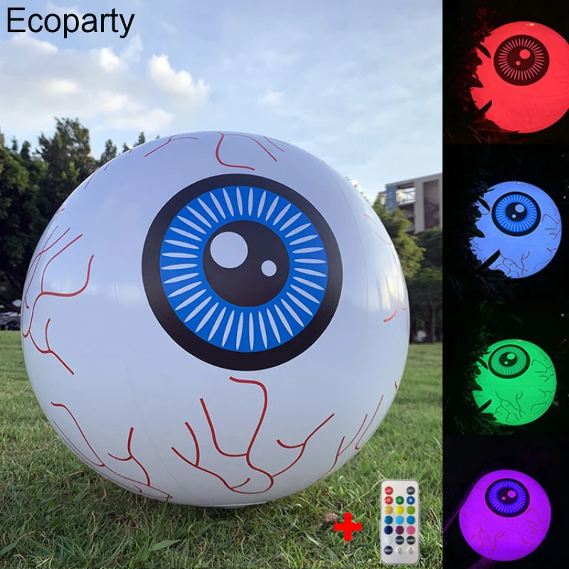 Halloween 7 Color Change Horror Luminous Eyeball Props 16 Inch  Pvc Inflatable Remote Control Led Terror Decoration Supplies
