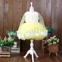 yellow lovely toddler birthday flower girl dress long sleeves lace teen wedding party dresses fashion show first communion
