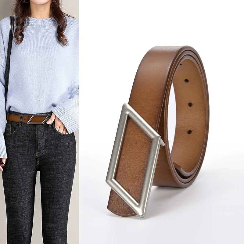 

New Genuine Leather Belt Women's Multicolor Simple Fashion Versatile Decorative Waistband Jeans Retro Belt Wholesale