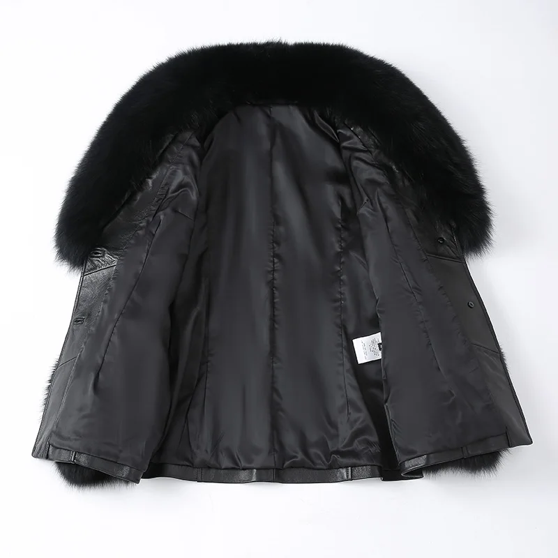 2023 New Autumn Winter Fox Fur Collar Real Leather Jacket Women Lady Streetwear Leather Coats FG5077 enlarge