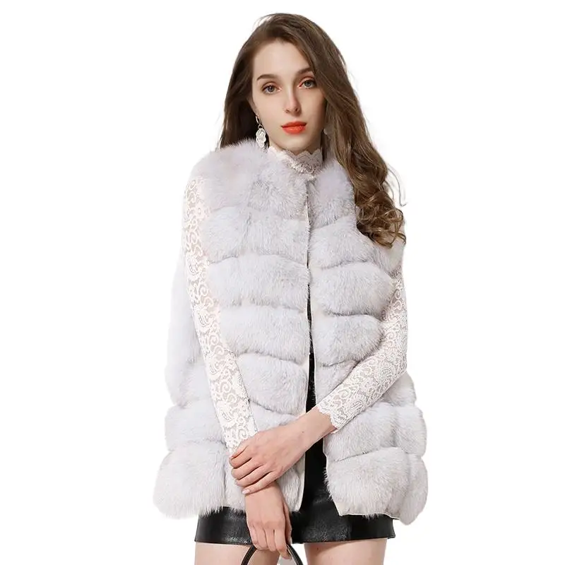 Women Real Fur Sleeveless Vest Winter Natural Fox Fur Vest Ladies O Neck Full Pelt Fur Coat Female Warm Casual Plus Size Outwear