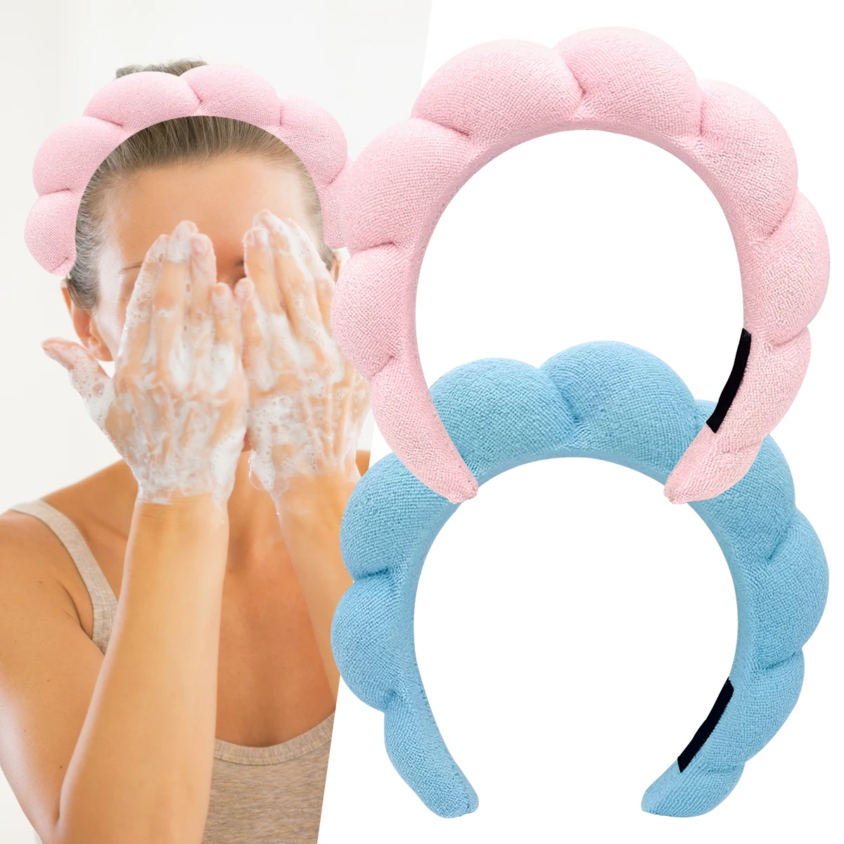 

L головные повязки для спа для женщин, 7-дюймовая мягкая губчатая повязка на голову, удобная широкая повязка для волос, красочная спа-повязка для ухода за кожей лица