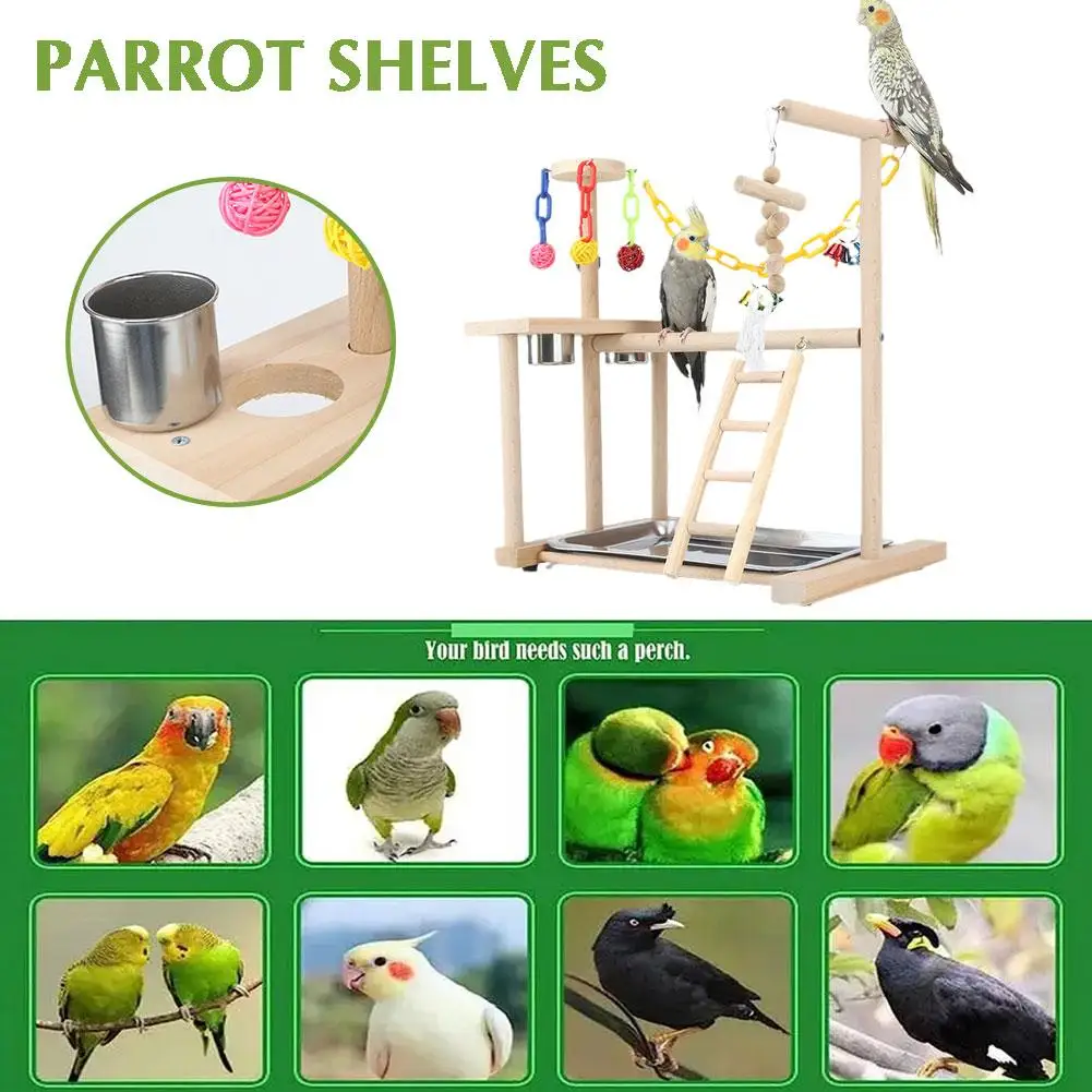 

Parrot Playstand Bird Plays Stand Cockatiel Playground with Wooden Gym Ladder Perch Metal Plate Playground Toy Feeder Y3D4