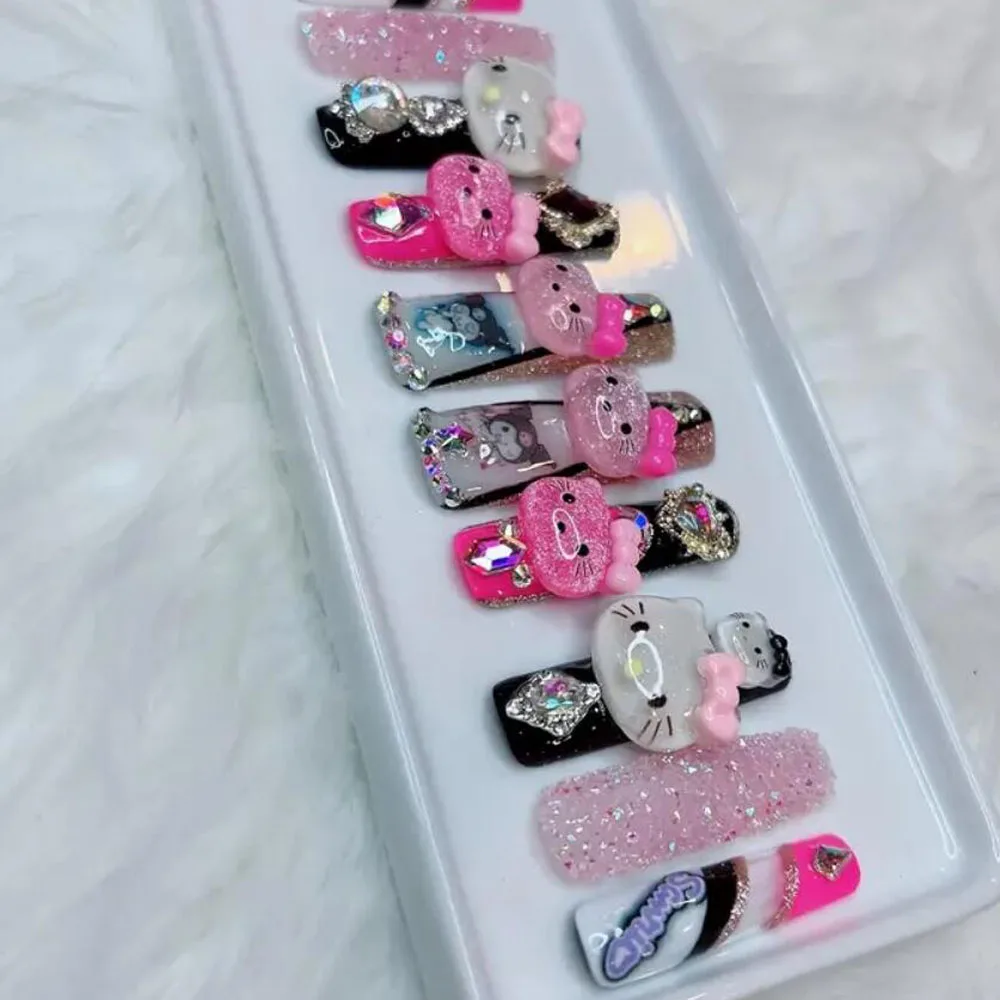 30 шт. 3 цвета украшения для ногтей с головой Hello Kitty Y2K японские полупрозрачные