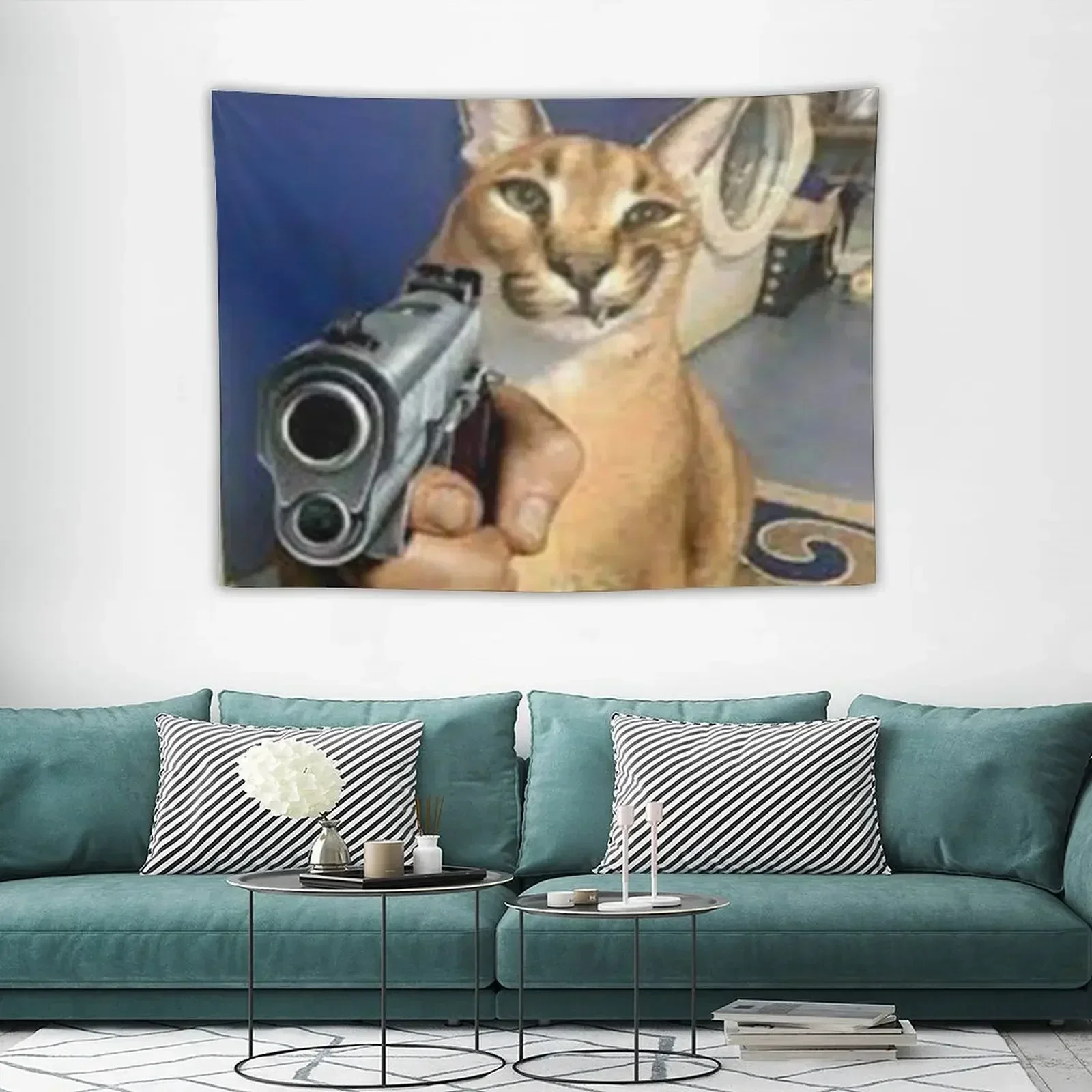 Big Floppa Gangsta гобелен забавная настенная роспись эстетический декор комнаты