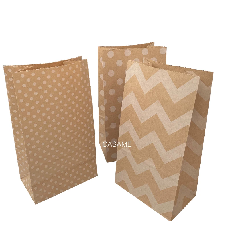 

Large Kraft Paper Bag Solid Chevron Stripe Candy Wedding Packaging Party Bags Brown Big Guest Gift