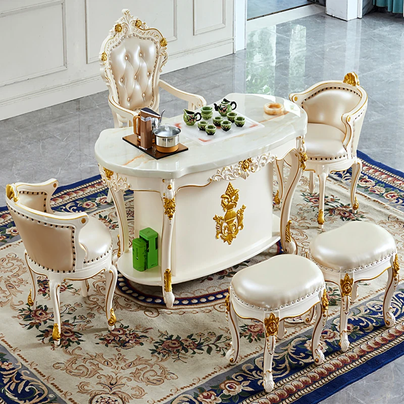

European tea table all solid wood marble tea table living room balcony home villa club tea table tea table