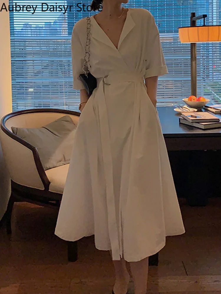 Женское винтажное платье-блейзер с поясом элегантное белое длинное приталенное