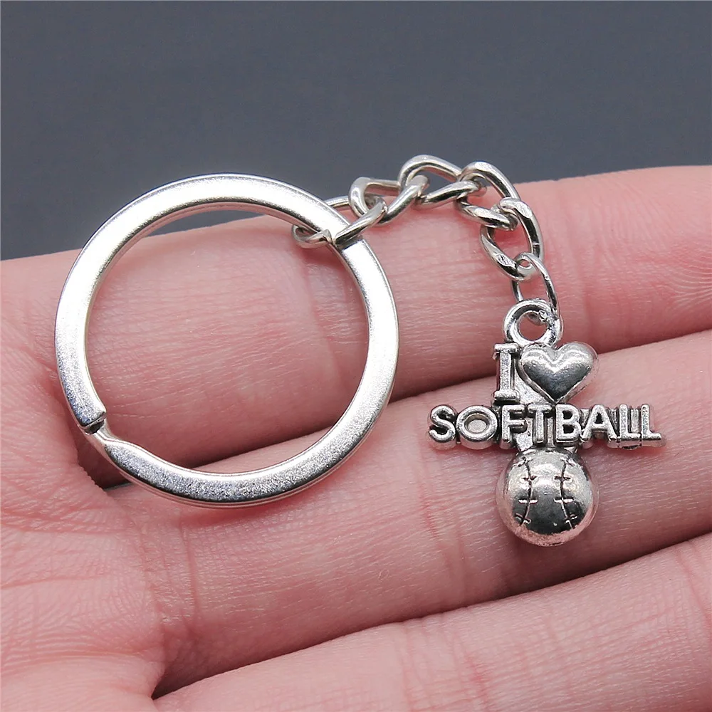 Прямая поставка сувениры подарок мужской брелок 2 цвета 20x19 мм I Love Softball подвеска