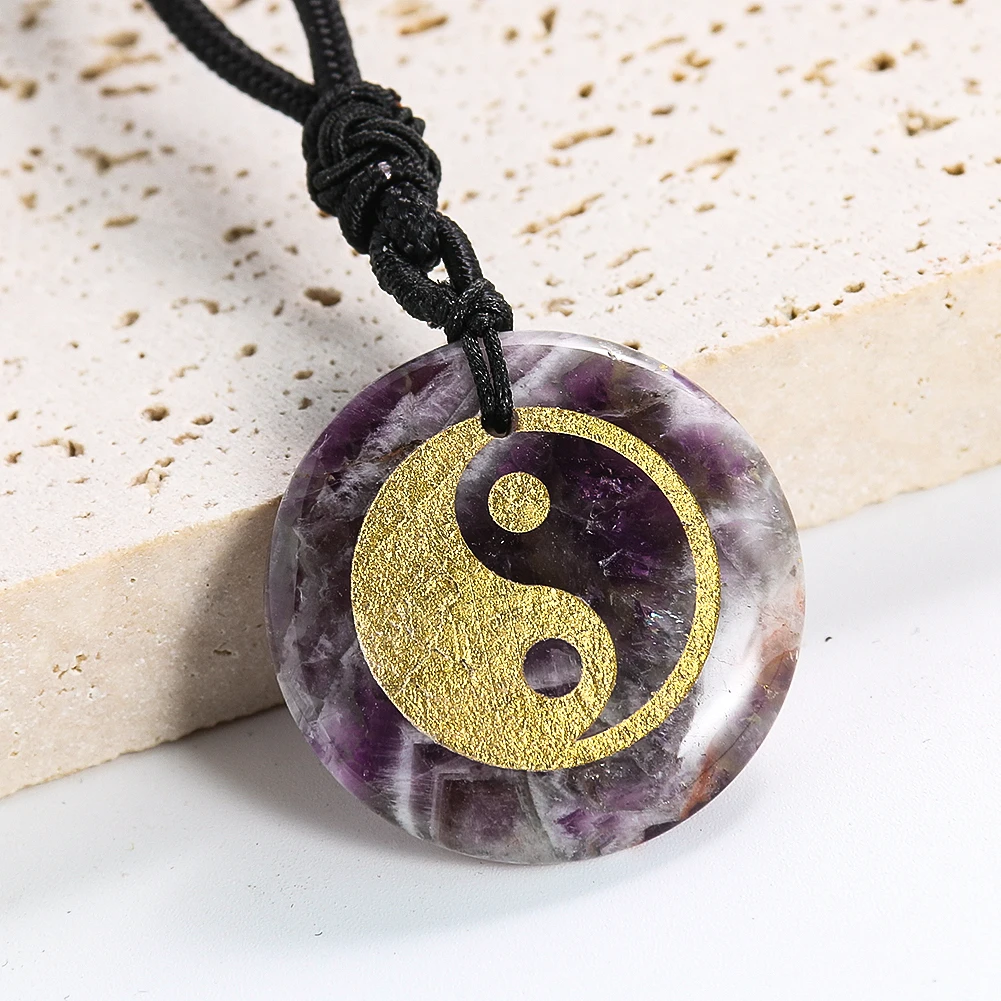 

Amethyst Taiji Yin Yang Pendant Necklace Taoist Eight Trigrams Fish Pattern Natural Crystal Stone Religious Aura Jewelry Gift