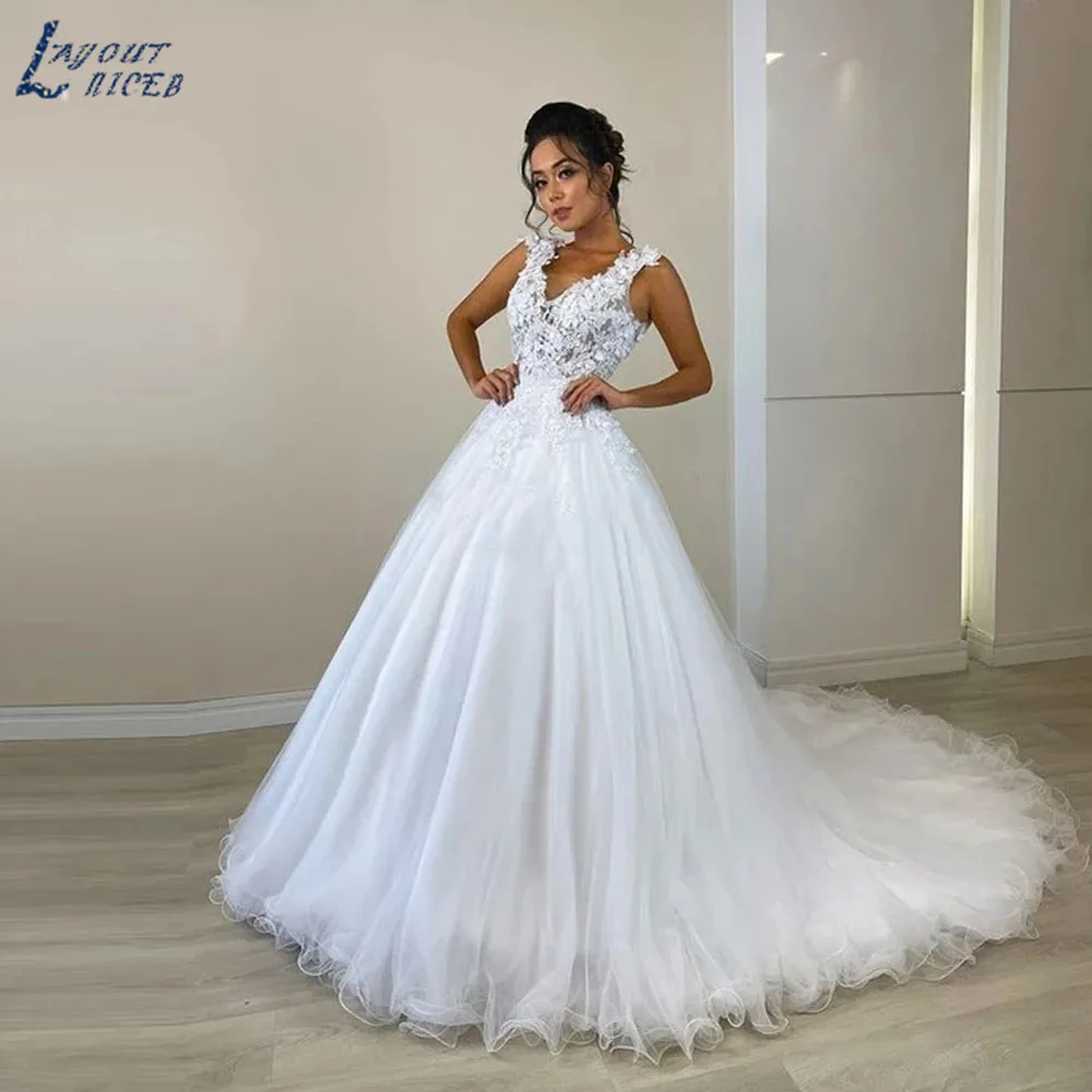 

Женское свадебное платье с открытой спиной, кружевное ТРАПЕЦИЕВИДНОЕ ПЛАТЬЕ ИЗ ТЮЛЯ С V-образным вырезом, лето 2022