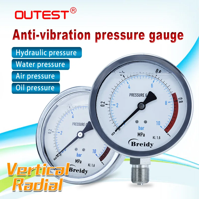 

OUTEST 0-60mpa Radial Anti-vibration Hydraulic Water Pressure Gauge Dia 60mm Oil Air Stainless Steel G1/2 G1/4 Manometer
