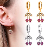 1 pair fashion fruit mini cherry earrings crystal hoop earrings jewelry gift for female girls daily wear party earrings jewelry