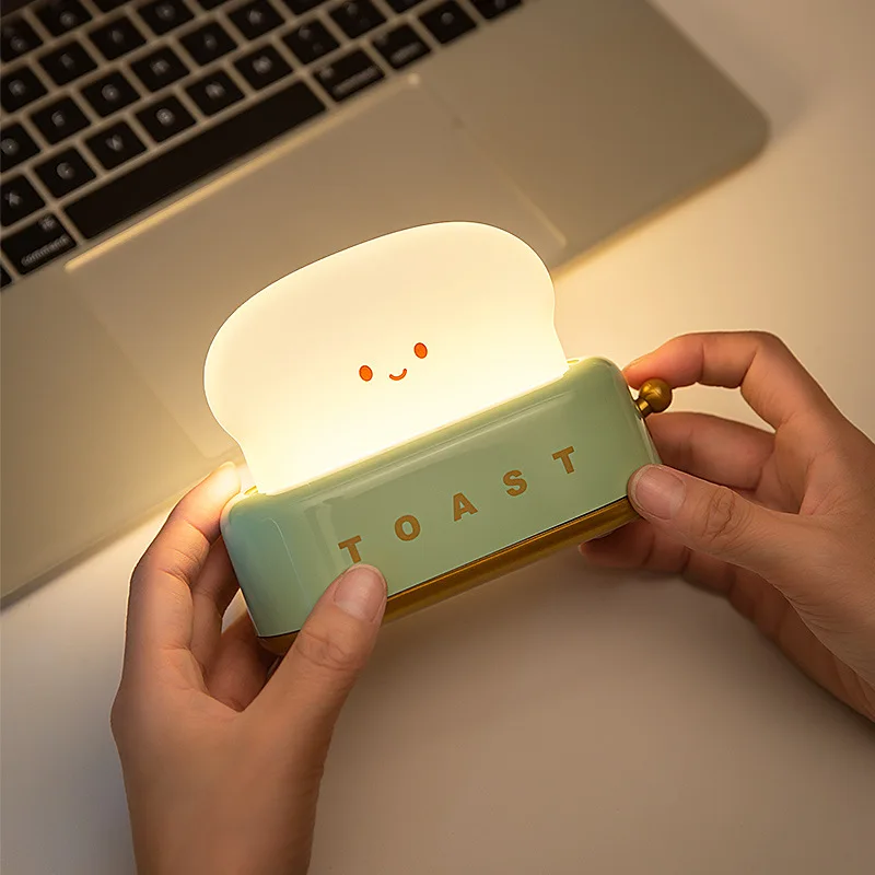 

Creative Toast LED Night Light USB Rechargeable Stepless Dimming Desk Lamp Table Light for Bedroom Children Room Decor Kids Gift