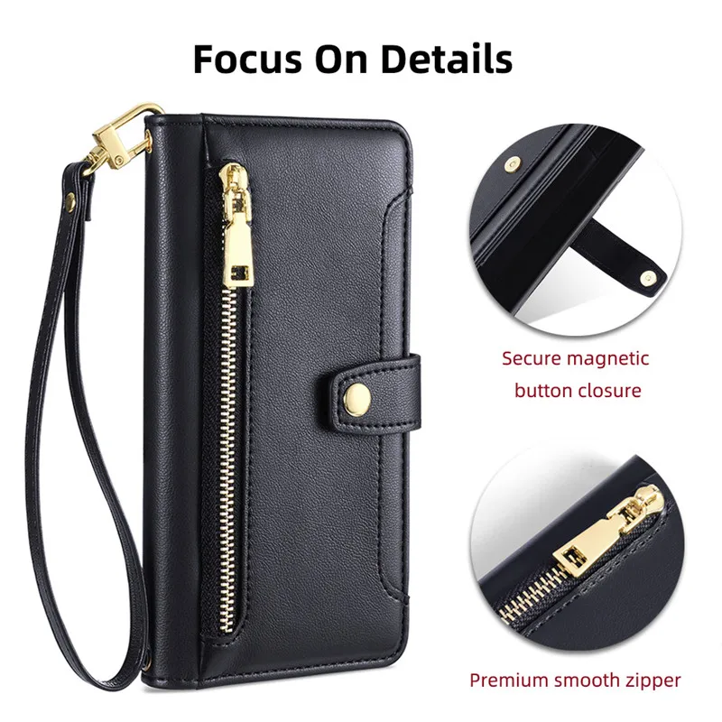 Flip Leather Case For Samsung Galaxy S23 S22 S21 S20 S10 S9 S8 Plus S21 FE Note 10 20 Ultra Zipper Wallet Stand Shoulder Cover