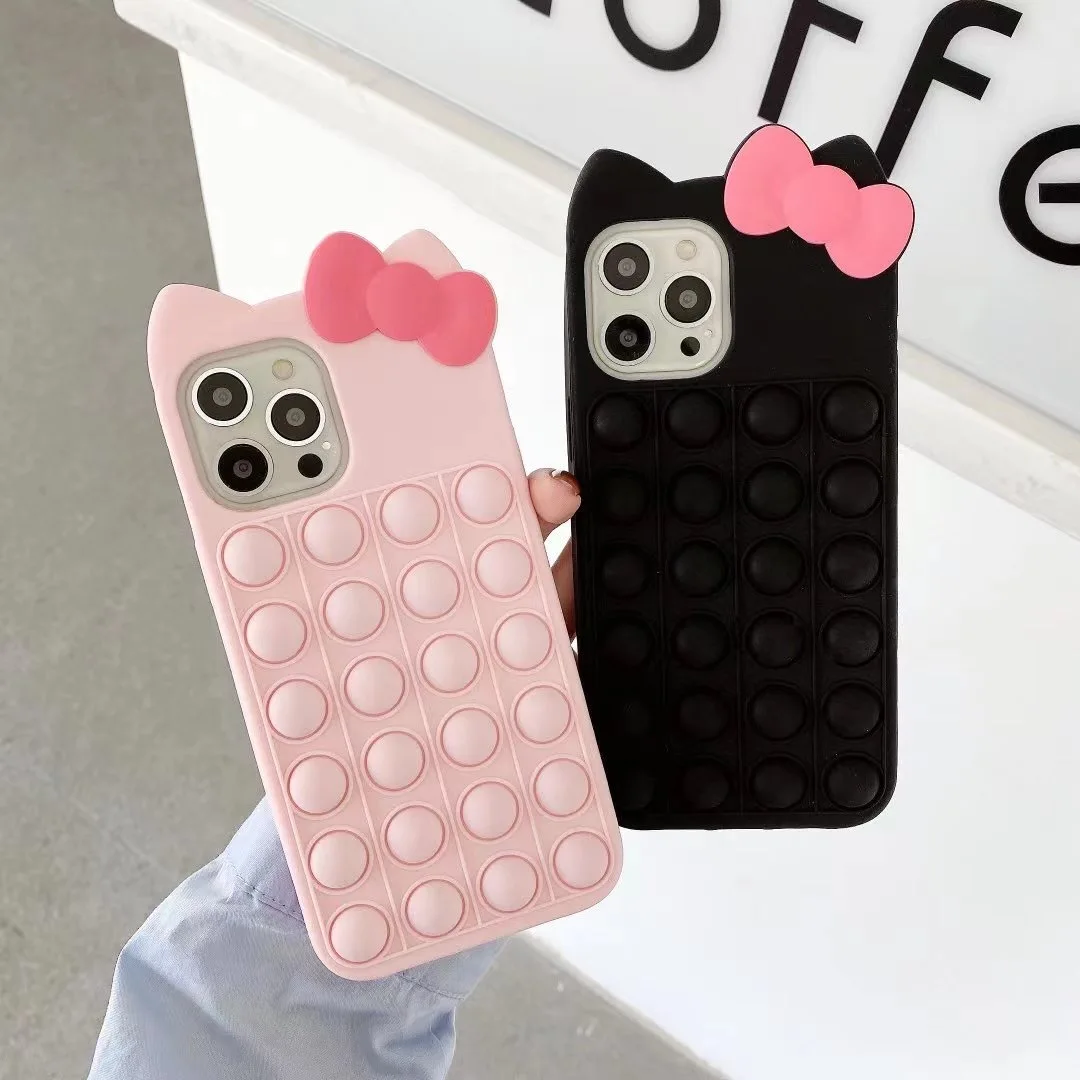 

Мягкий силиконовый чехол для IPhone 13, 12, 11, Mini Pro Max, кот, лук, поп-пузырьки, антистресс, игрушка, пуш-Ай для Iphone X, XS, XR, Max
