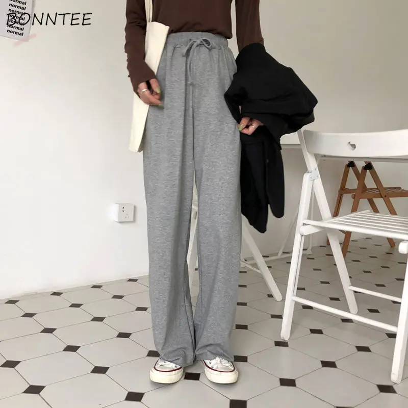 

Casual Pants Grey Daily Streetwear Full Length Soft Korean Style Loose Trousers Simple Harajuku Female Chic Ulzzang College Ins