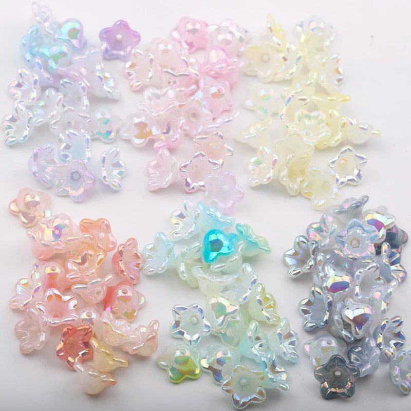 

NEW 100pcs Gradual Change Acrylic Bellflower Beads Caps Jewelry Findings Charms Bracelets Spacer Beads for Jewelry Making