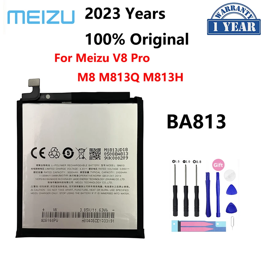 

100% Original 3100mAh BA813 Battery For Meizu V8 Pro V8Pro M813Q M8 M813H Replacement Phone Batteries Bateria