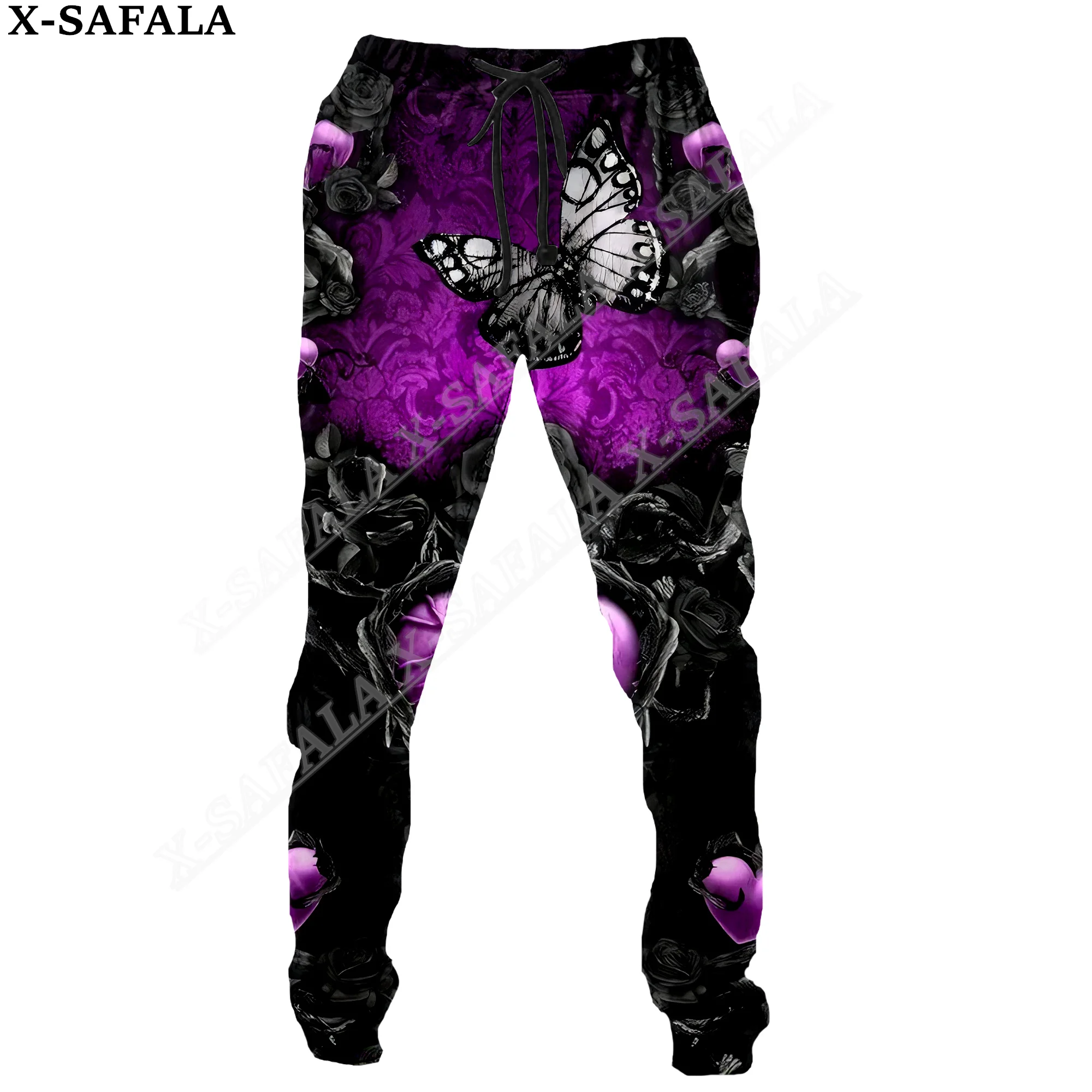 Брюки мужские/женские с 3D-принтом бабочки на шнуровке