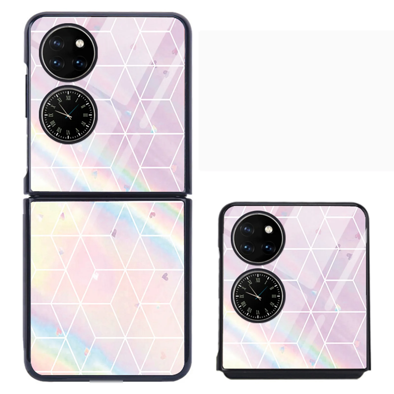 

Rhombus PC Frame Case for Huawei P50 Pocket Cover Tempered Glass Folding Screen Shockproof Full Coverage Phone Coque Funda