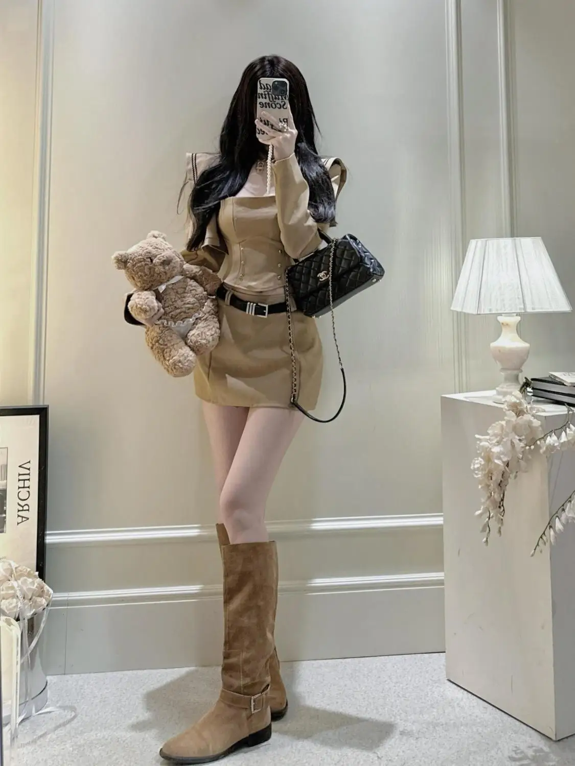 Зимний французский коричневый студенческий стиль новый комплект из 3 предметов