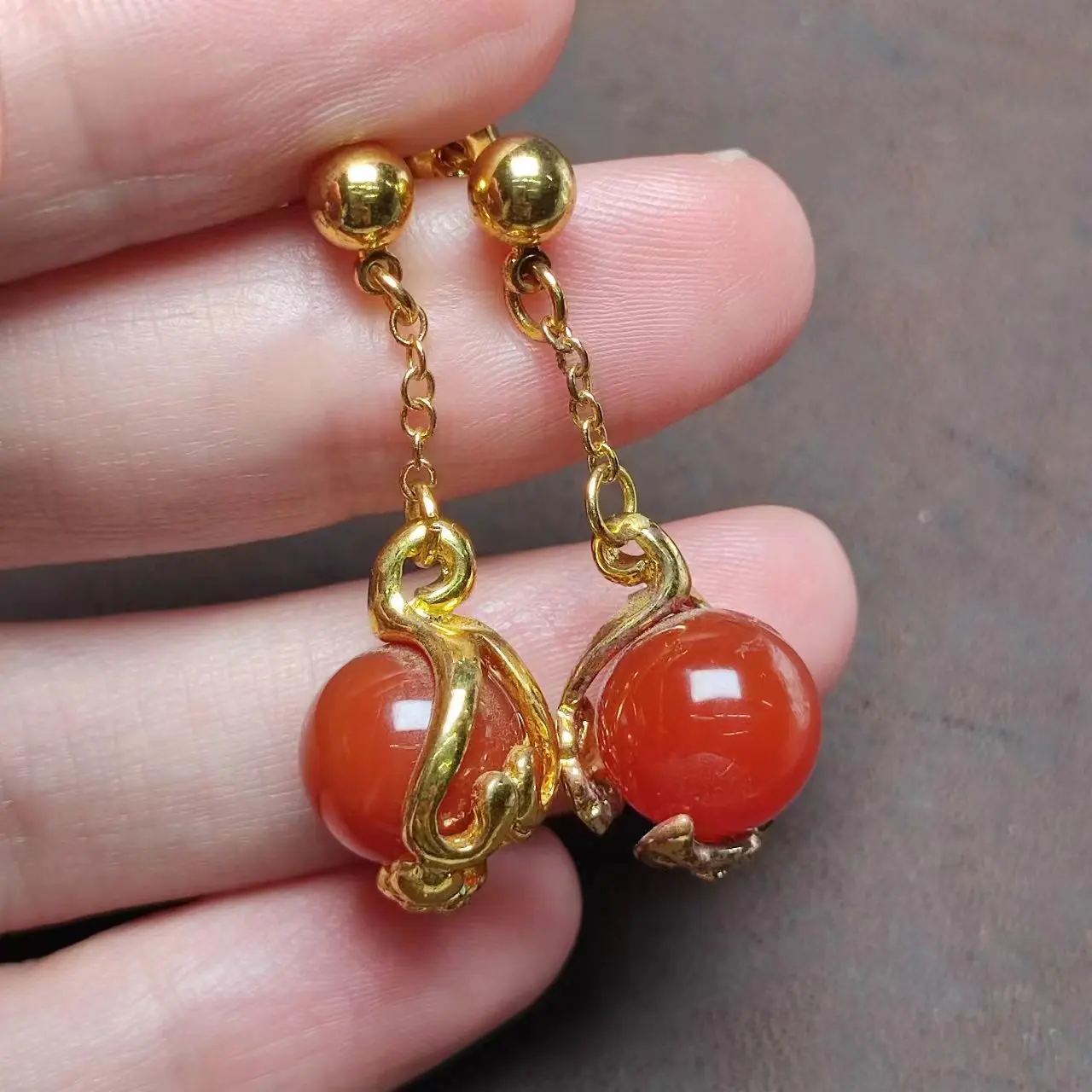 

1pcs/lot natural red agate 14K gold earrings vogue popular Chinese Versatile temperament gift Beautifully worked jewelry taki