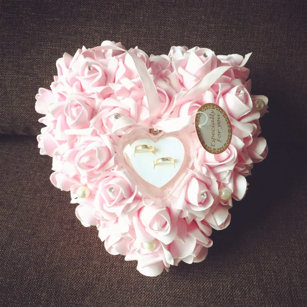 

1Pcs Heart-shape Rose Flowers Valentine's Day Gift Ring Box Romantic Wedding Jewelry Case Ring Bearer Pillow Cushion Holder