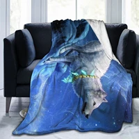 flannel blanket cover blanket comfortable soft no pilling fleece warm moony night wolf blue sofa sheet abstract 80x60inc outdoor