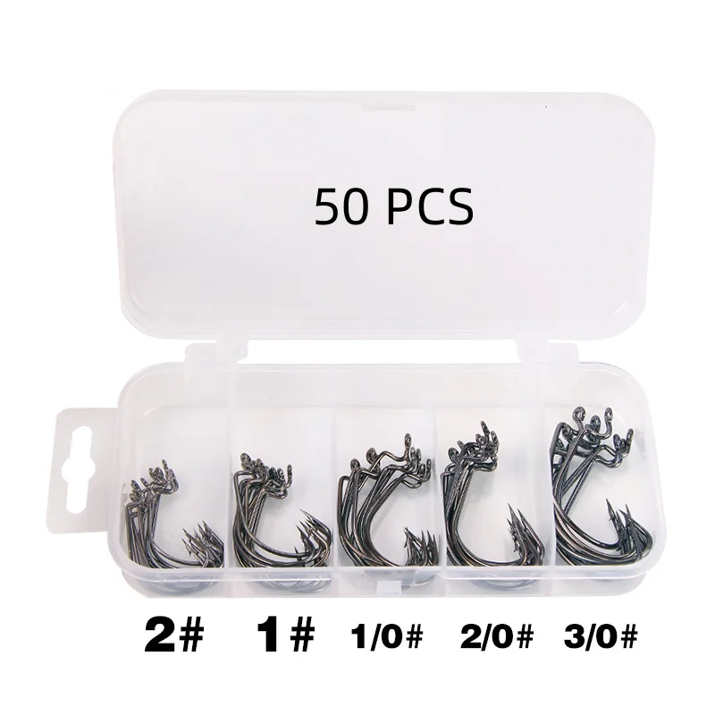 

50 pieces Lure bait wide belly crank hook soft bait fishhook box crank hook boxed fishing gear accessories