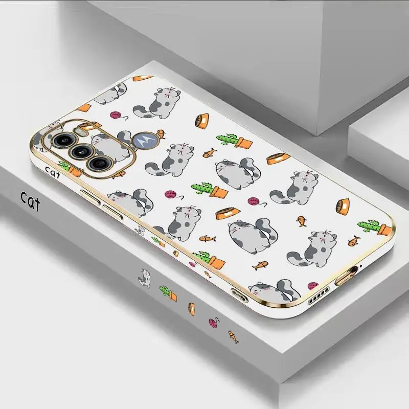 

Lucky Cat Luxury Plating Phone Case For Motorola Moto G60 G50 G53 G52 G42 G30 G20 G22 G52 E20 G9 Play Cover