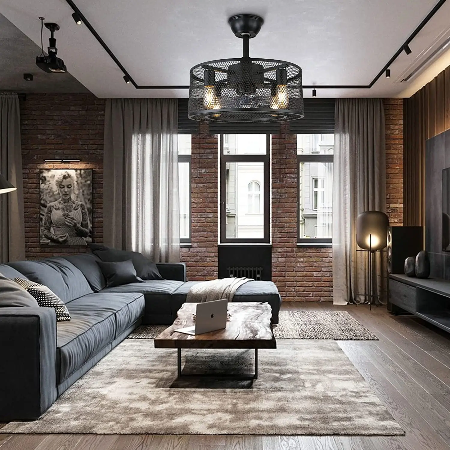 

18 Inch Metal Industrial Ceiling Fan with Remote Control for Living Room Kitchen