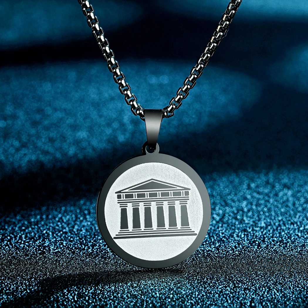 

Todorova Ancient Greece Stainless Steel Greek Acropolis Pendant Necklace For Men Amulet Charm Jewelry Choker