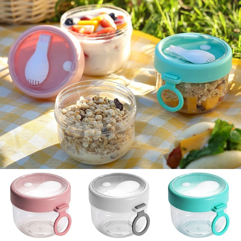 

1pc Overnight Oats Jar Container Portable Oatmeal Cups With Lids Spoon 600ml Meal Prep Containers Reusable 9.3x11cm