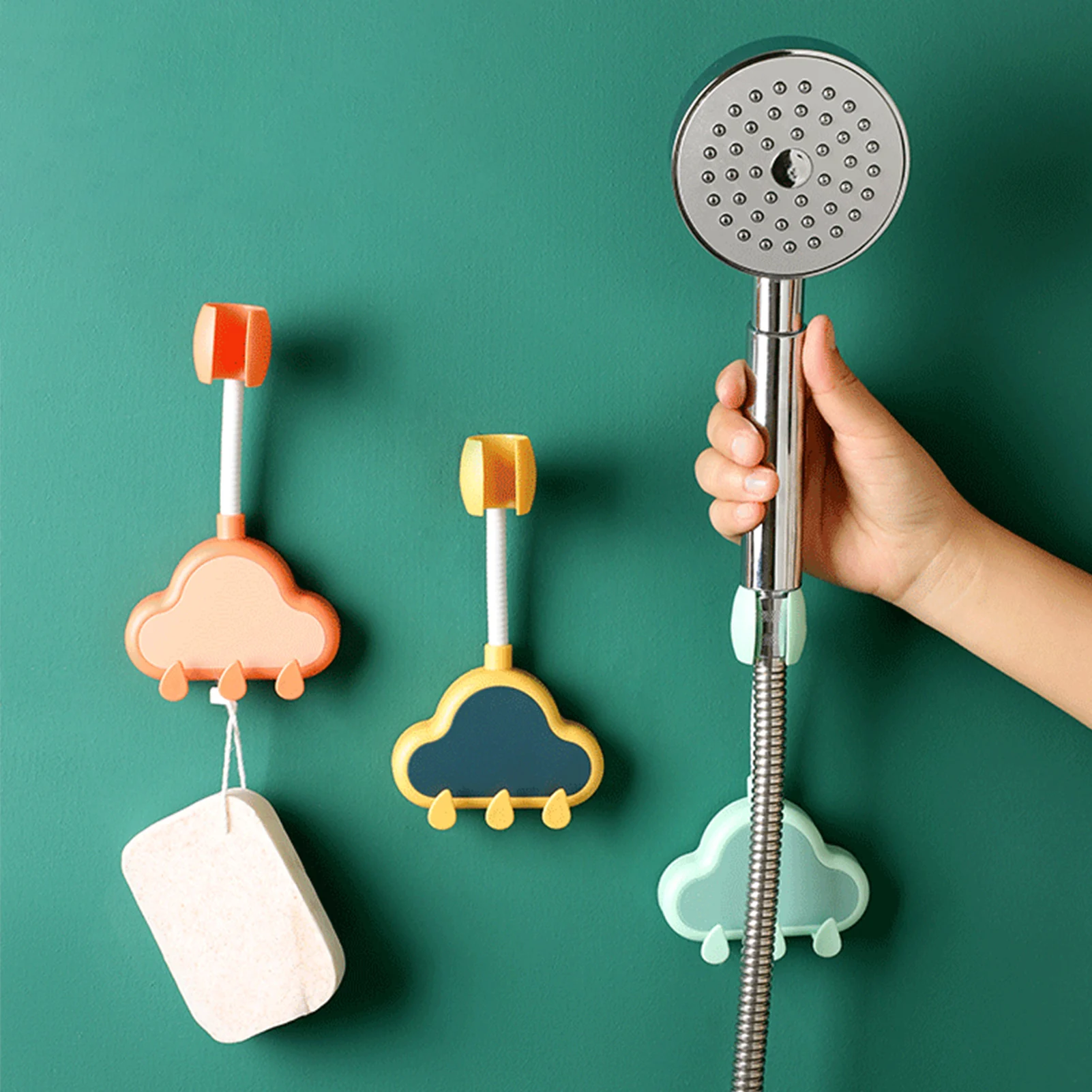 

Shower Head Holder Adhesive Cloud Shaped Shower Wand Holder Adjustable Shower Hose Bracket With Hooks Adhesive Shower Wand