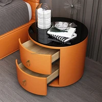 light luxury simple modern coffee table rock tempered furniture storage bedside table round leather italian bedroom furniture