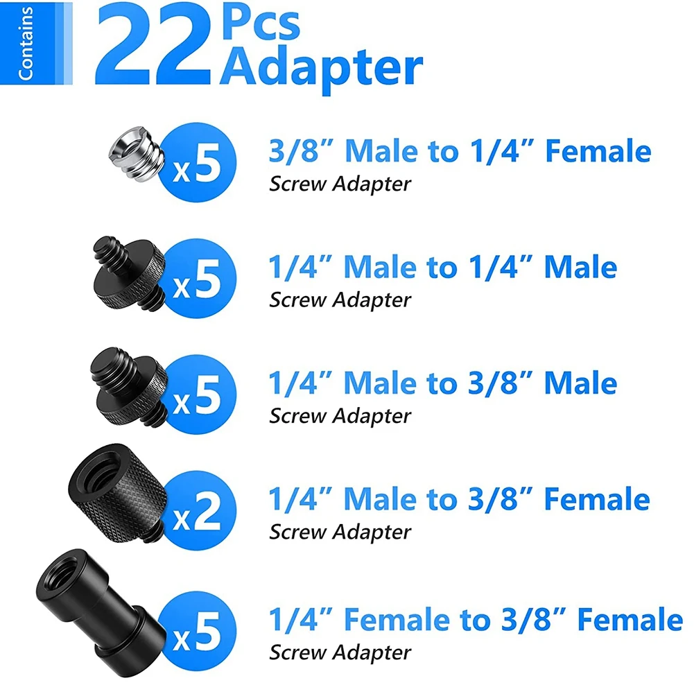 

22Pcs 1/4Inch to 1/4Inch and 1/4Inch to 3/8Inch Camera Tripod Mount Screw Adapter Set for Camera Tripod Monopod Stand