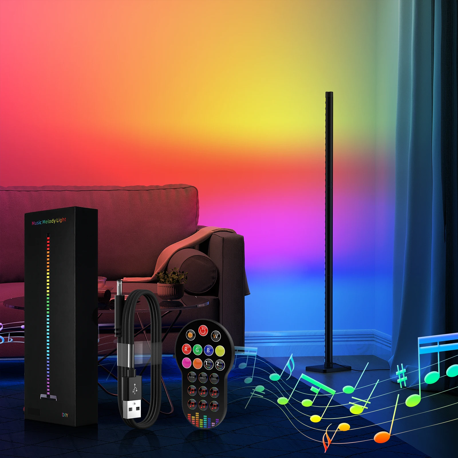 

Торшер светодиодный, Tuya, угловой, с ритмом музыки, мелодией, светодиодсветодиодный