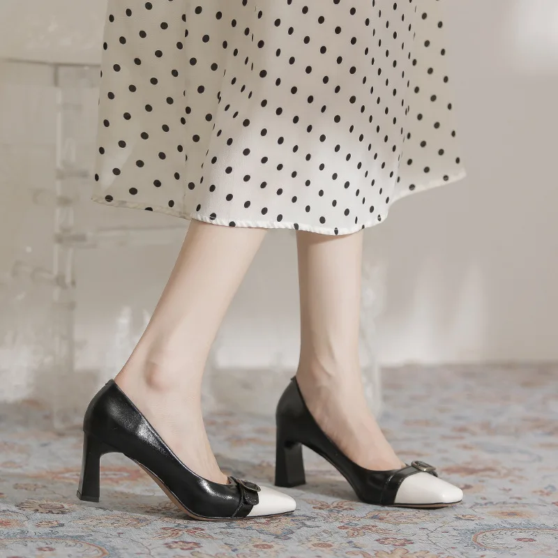 

Женские модные классические туфли с квадратным носком и пряжкой, женские новые разноцветные туфли-лодочки на высоком каблуке